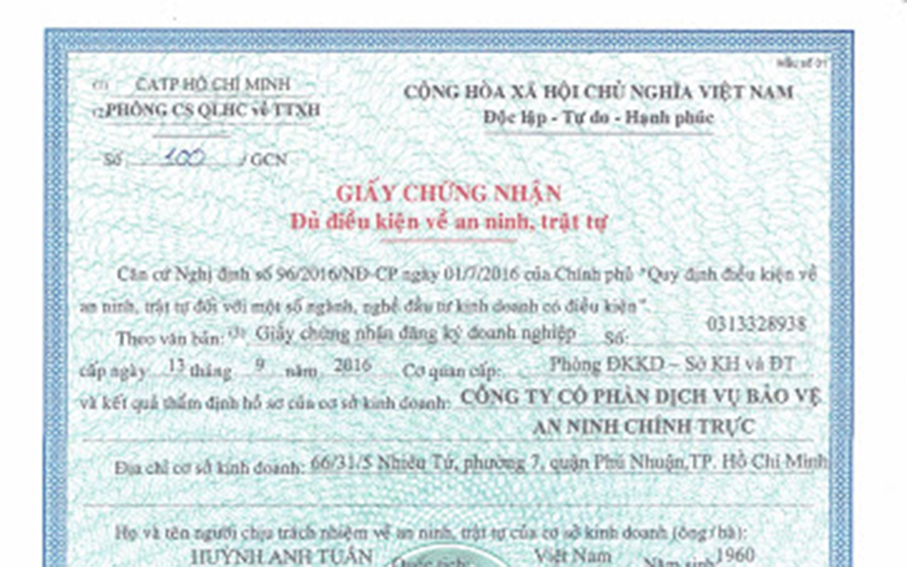giay chung nhan an ninh trat tu